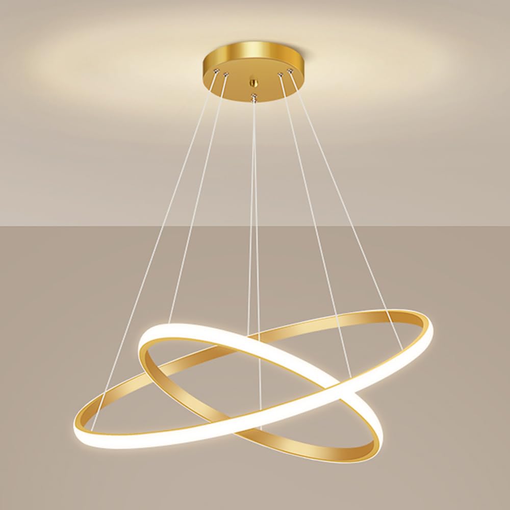 38W Modern LED Chandelier - Round Dimmable Pendant Light With Dual Rings For Contemporary Spaces
