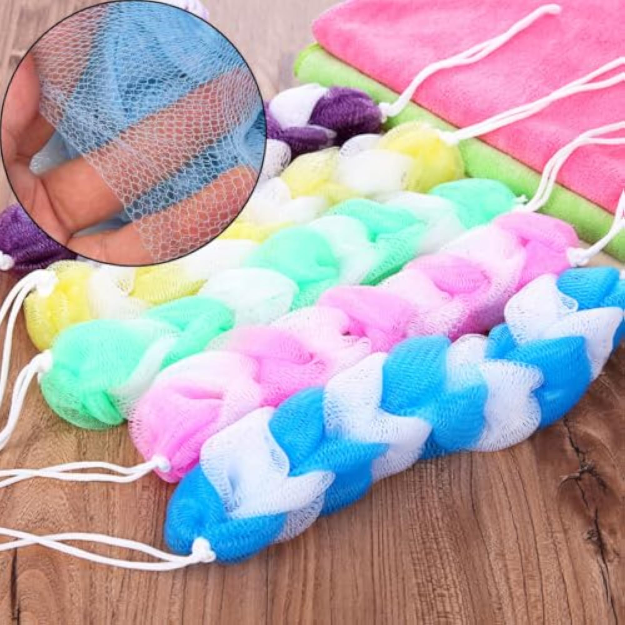 Hanging Bath Shower Loofah Sponge Pouf Body Scrubber