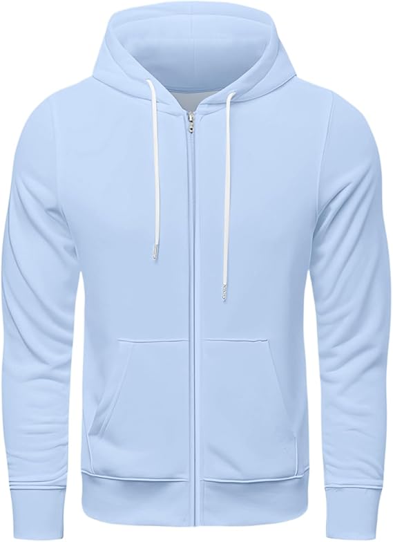 Men's Zip Up Hoodie Trendy Long Sleeve Slim Fit Sweatshirt Drawstring Gym Athletic Hooded Jacket with Pocket