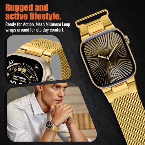 Image of BXUXOHS Milanese Loop for Apple Watch Ultra 3 /2 Band 49mm 46mm 45mm 44mm 42mm Men,Tactical Mecha Strap Military-Grade Design,Magnetic Metal Wristband for iWatch Ultra 2 /3 Series 11 /10 /9 /8 /7 /6 /5 /4 SE