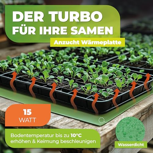 Bio Green Anzuchtbooster Heizmatte für Pflanzen | 25 x 35 cm | 15 Watt | wasserdichte Wärmeplatte | Turbo für Ihre Samen | für Keimung & Stecklinge