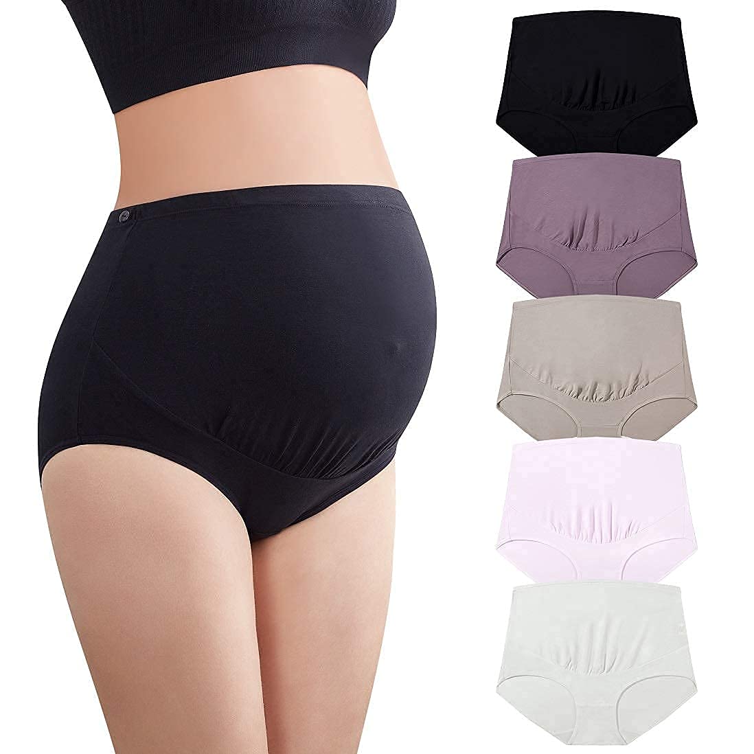Mama Cotton Women's Over The Bump Maternity Panties High Waist Full Coverage Pregnancy Underwear Multi-Pack (S-4XL)