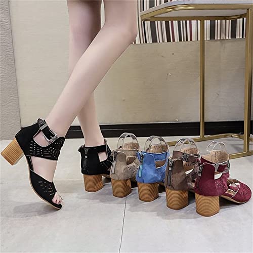 Fodalob Ladies Sandals- Women's Peep Toe Cutout Buckle Booties Wedge Platform High Heel Sandals Mid-heel Shoes2