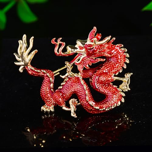 Image of Gold Dragon Brooch Pins for Women & Men - Chinese Dragon Shawl Clips & Suit Tie Pins