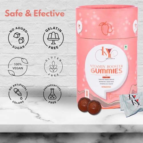 Image of INYU Vitamin Booster Gummies - 60 Days Pack | No Added Sugar | with Vitamin D, A, C, E, B Complex, Folic Acid | Mango Flavor | Supports Immunity, Digestion & Energy | for Women & Men