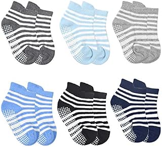 6 Pairs Low Cut Ankle Socks Kids No Show Socks Cotton, Toddler Grips Ankle Socks Non Slip Socks for Kids, Anti-Skid Floor Socks With Grips for Infants Kids Little Girls Boys (3-5 years old)