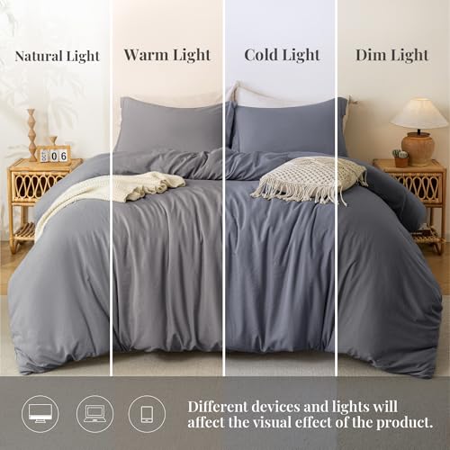 Image of MILDLY Duvet Cover King Ultra Soft Comforter Cover Set 3pcs, Dark Grey | Washed Microfiber Cotton-Like, Breathable Comfort, Hidden Zipper, Corner Ties, OEKO-TEX Certified, Fade Resistant