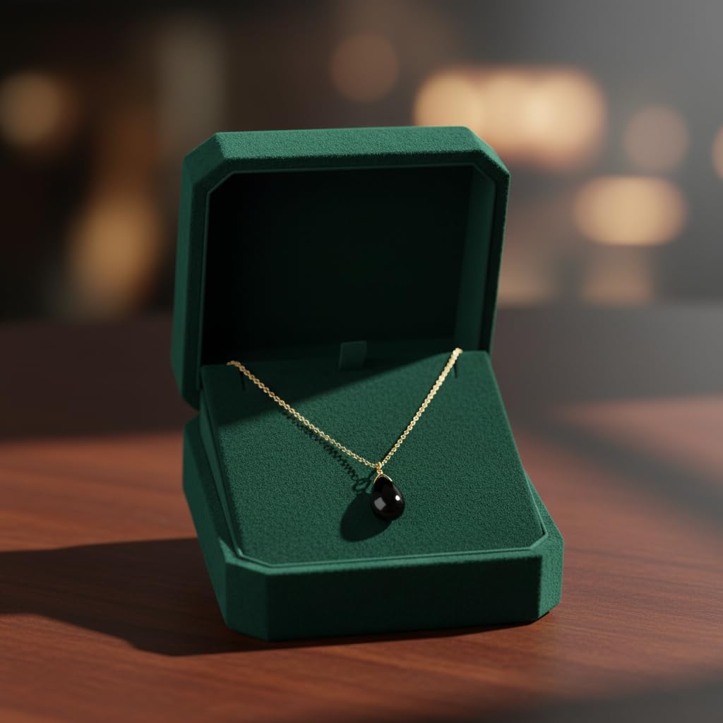 Natural Black Onyx Pear Shape Pendant Necklace for Women | Gold Plated Hypoallergenic Protection Crystal Jewelry | Strength & Grounding Stone 16"+2" (Black Onyx) - Image 7