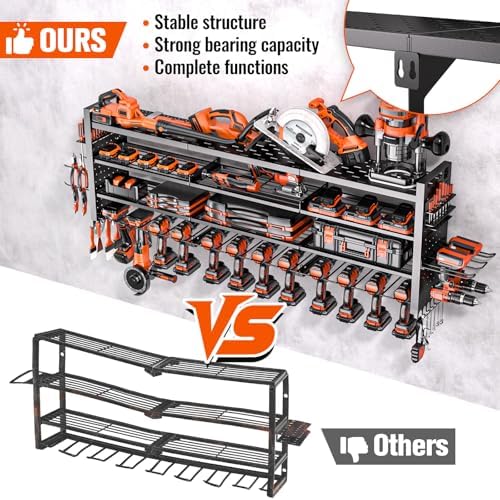 49.8" W Large Power Tool Organizer Wall Mount, Heavy Duty Tool Organizer with 14 cordless Drill Holder, 4 Layers Garage Organization and Storage Rack, Tool Rack for Garage Workshop, Black - 2