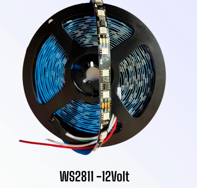 Image of WS2811 12V Addressable RGB LED Strip Light, 300 LEDs SMD 5050, Chasing Rainbow Effects, Non-Waterproof Black PCB, Ideal for Gaming Setup, False Ceiling & DIY Projects (1 Meter)