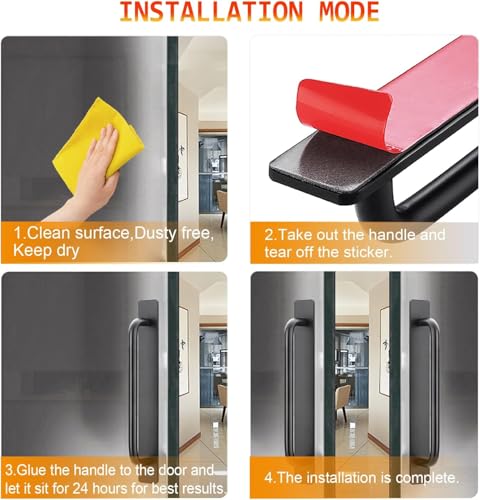 Image of Adhesive Cabinet Handles, Self-Stick Instant Cabinet Handles Alloy No Drilling Push Pull Handles Helper for Kitchen Cabinet Drawer Window Sliding Closet (Black, 2 Pcs)