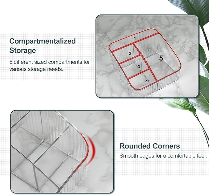 Miniatura 3 de JessLab Organizador de maquillaje, organizador de cuidado de la piel de PET con 5 compartimentos, organizador de maquillaje para escritorio,