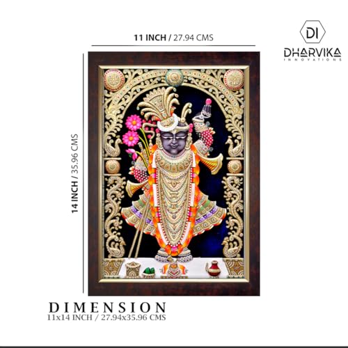 Image of Dharvika Innovations Shrinathji Photo with Frame Big Size /Shreenathji Photo with Frame Big Size - 2415 (11x14 Inch, Brown)