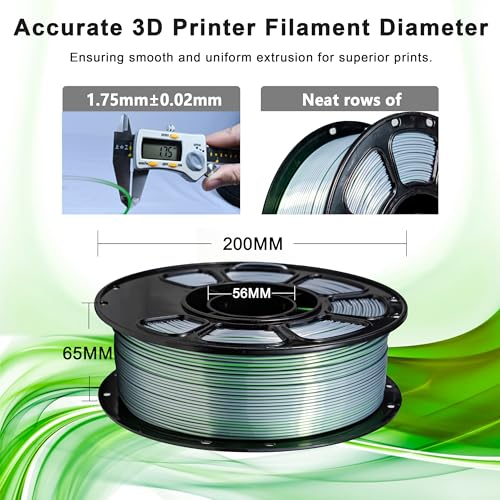 Image of iBOSS Silk Dual Color PLA Plus Filament 3D Printer 1.75mm + /- 0.02mm, Bicolor Filament Two Tone PLA 1KG(2.2lbs) Cardboard Spool, Fits for Most FDM 3D Printers, Silk Green Silver