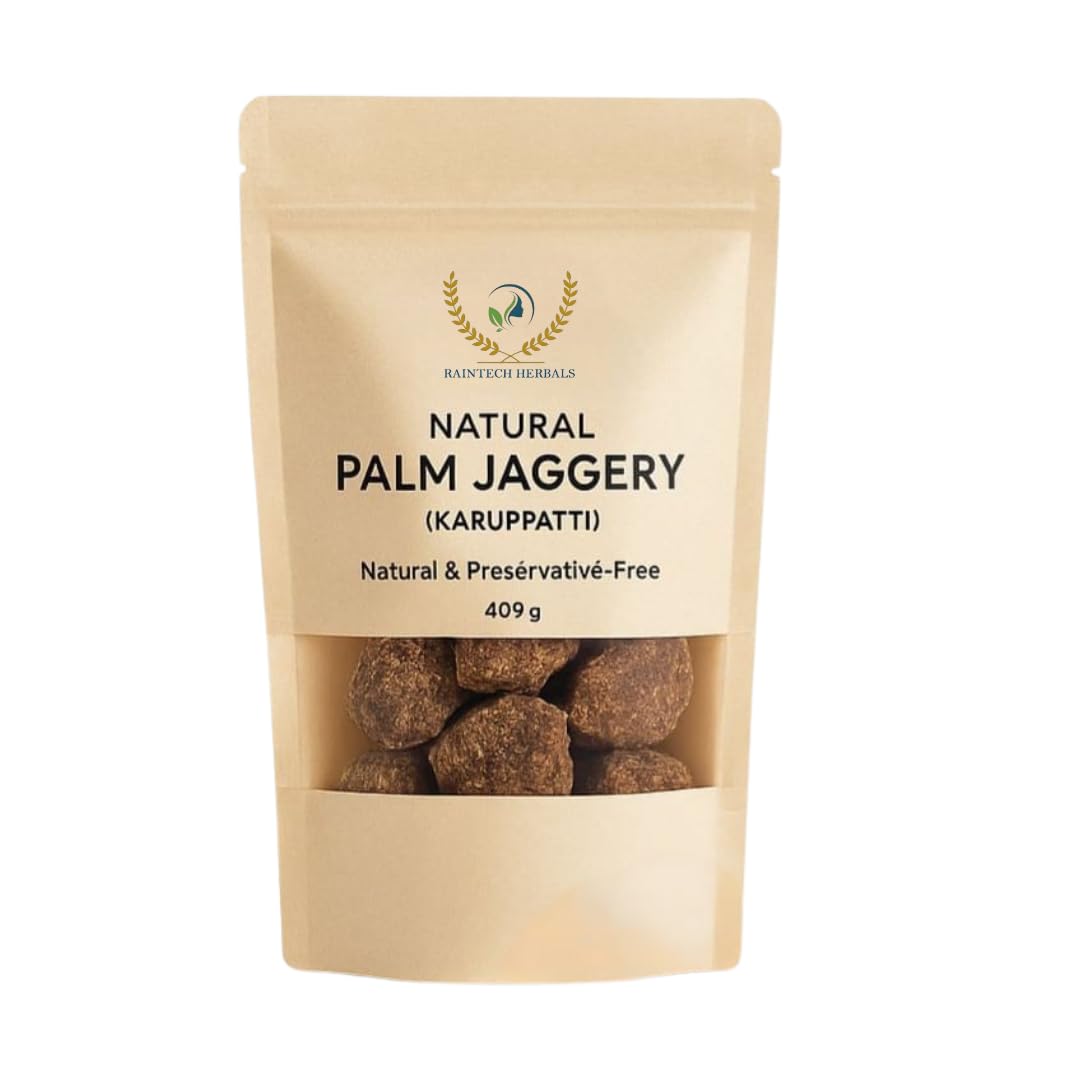 Raintech Herbals Natural Palm Jaggery | Karuppatti (Karupatti Chakkara Gur) 400g | Traditional Ayurvedic Sweetener, Rich in Iron & Minerals | Natural & Preservative-Free