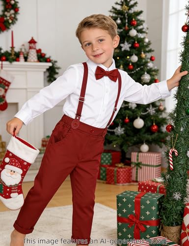 Image of A&J DESIGN Toddler Boys Formal Clothes Suspender Outfit Dress Suit 12M - 6Y