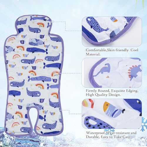 Image of Gel Car Seat Cooler Pad,1 Pack Double Sides-Universal Baby Stroller Ice Cushion Mat,Summer Cooling Seat Liner,Multifunctional Suitable for Baby Dining Chair,Child Safety Seat(Whale + Blue Dinosaur)