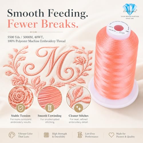 Image of Simthread 5500Yds /5000M 40WT Polyester Embroidery Thread Neon Pink S125 | High-yardage 5000M spool offers smooth feeding and stable 40WT polyester thread for home and commercial embroidery machines.