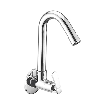 Oleanna Odesc Desire Brass Sink Cock With Swivel Casted Spout (Wall Mounted) With (Silver, Chrome Finish