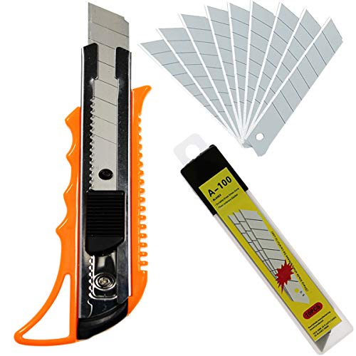 WEKOIL Utility Knives Retractable Box Cutter,18mm Wide Snap Off Blade Knife,11 Carbon Steel Blades,Hobby Art Paper Knives with Comfortable Handle,Heavy Duty for Office Home Garage Orange