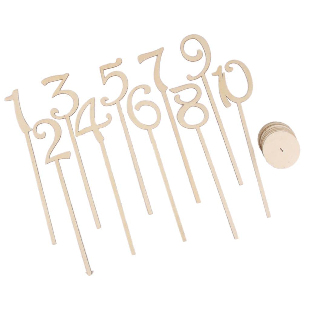 BAZPUR MART®Wooden Shape Table Numbers Stick Set with Base 1-10