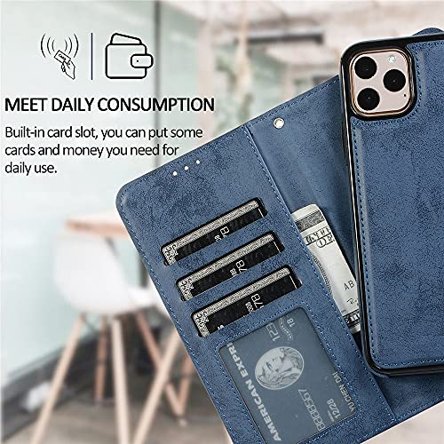 Coque amovible iPhone 13 Pro Max et étui portefeuille cuir bleu ciel
