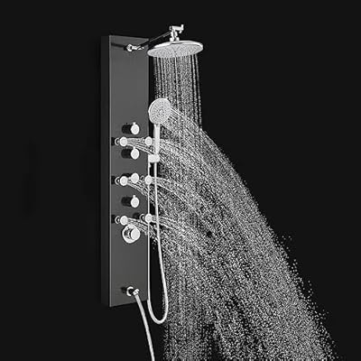 ROVOGO Shower Panel Tower System - Use 4 Functions Simultaneously: Rain Shower, Handheld, Body Jets and Tub Spout, 304 Stainless Steel Shower Column, Black