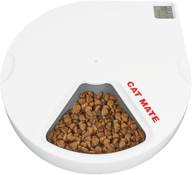 Cat Mate C500 Automatic Pet Feeder | Cat or Small Dog Bowl with Digital Timer | For Wet or Dry Pet Food, 5 Meal Carousel, up to 330g in Each