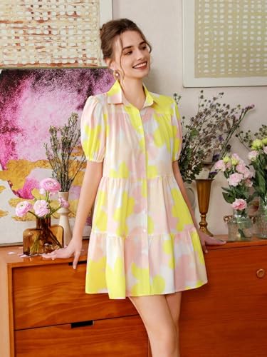 Image of Women's Fit and Flared Shirt Midi Dress with Collar Neck & Short Sleeves - Rayon Casual Dress