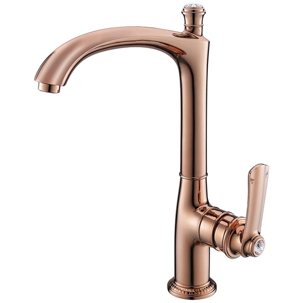 MXXQRHF Kitchen Sink Faucet Brass 360 Degrees Rotating European Style Single Handle Deck Mount Basin Mixer Tap,Rose Gold (Rose Gold)