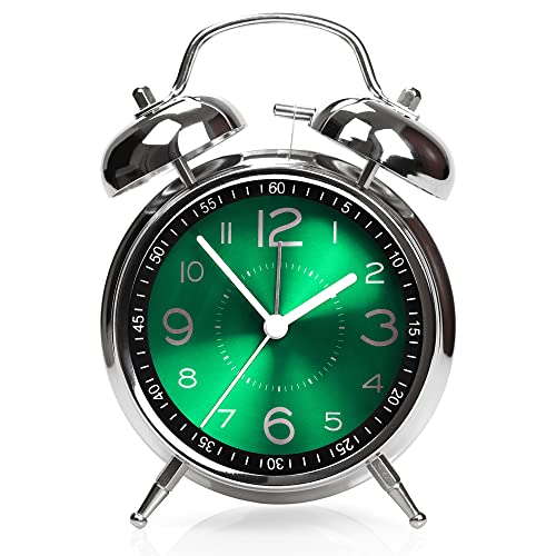 Image of AYRELY Super Loud Alarm Clock for Heavy Sleepers Adults,Twin Bell Retro 4 Inch Silent Non-Ticking Quartz with Backlight, Metal dial, Alarm Clocks for Bedrooms Bedside (Green)