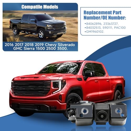 Image of Rear View Backup Camera Parking Assist Camera Compatible with Chevy 2016 2017 2018 2019 Silverado GMC Sierra 1500 2500 3500 Replace OE Number 84062896