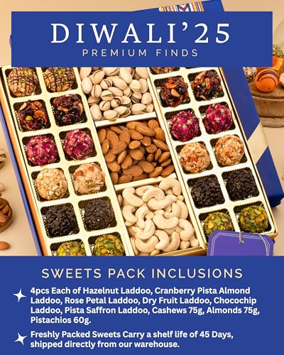 Image of HyperFoods Diwali Gifts for Family and Friends With DryFruit 24 Pcs Ladoo Sweets Gift Diwali Gifts Sweets Gift Dry Fruit Box Cashews Almonds Pistachios Dry Fruits Gift Pack Dryfruits Combo Pack