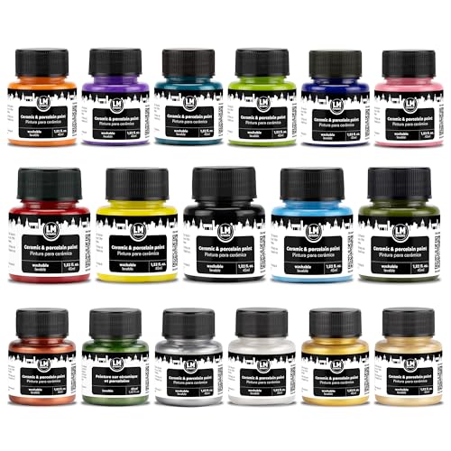 LM-Kreativ Ceramic and Porcelain Paint Set (17 x 1.52 fl oz) Color Cosmos Dishwasher Safe Perfect for Mug Tile & Creative DIY Projects