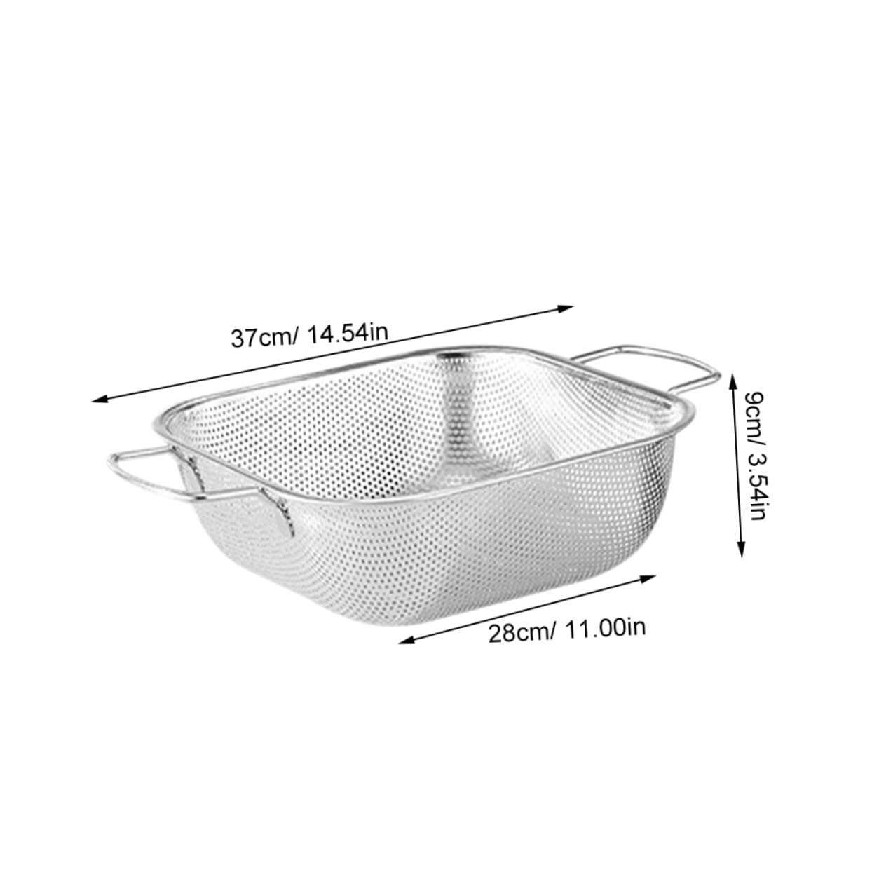 Colador de Acero Inoxidable con Asas Dobles, 1 Pieza, Plata | Gran Capacidad, Drenaje y Filtrado de Agua, Formato Cuadrado para Lavado de Frutas y Verduras