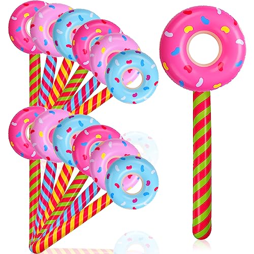 Jenaai 12 Pcs Candyland Birthday Party Decorations Inflatable Donut 33 Inch Lollipop Large Inflatable Candy Balloons Float Donut Shape Balloon Lollipop Stick Candy Themed Birthday Decorations for Kids