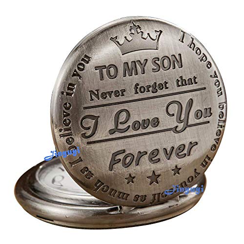 GORBEN Pocket Watch to My Son I Love You Engraved Quartz Flip Fob Watches Chain Best Gifts for Son