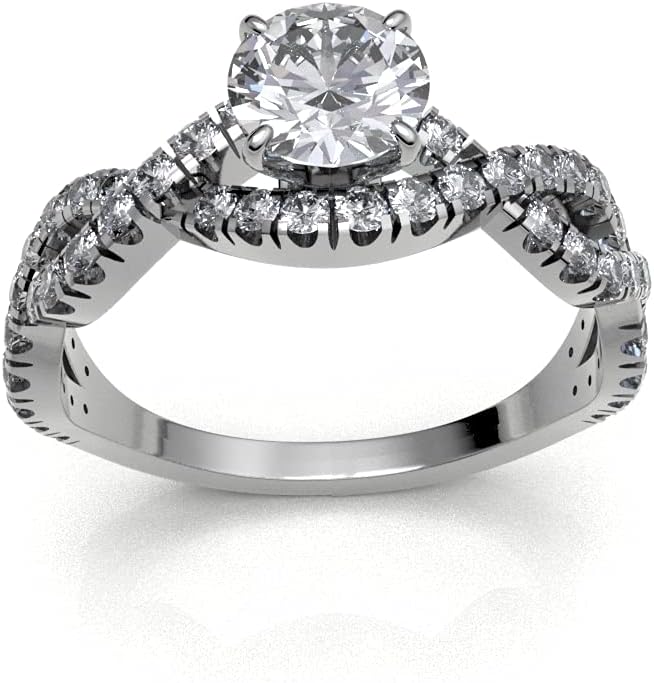 0.82 TCW Solitaire Round Diamond Engagement Ring 14K Gold Twisted Wedding Band 0.50cts Certified Centre Diamond Anniversary Ring For Women Split Shank Setting (Color HI, Clarity I1/I2)(white gold)