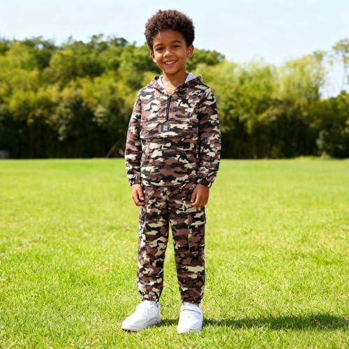 Image of Azmxynol Boys Clothes Kids Little Boy Color Block Half Zip Hoodie & Jogger Pants 2 Piece Outfit Set,4-12 Years