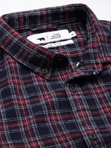 Image of THE BEAR HOUSE Men's Cotton Navy Blue & Maroon Slim Fit Checked Flannel Cotton Casual Shirt | 3XL |TBH-ARIDE-MC-3XL |
