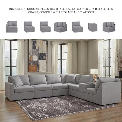 Image of Signature Design by Ashley 7 Piece Modular Sectional with Console, Granite