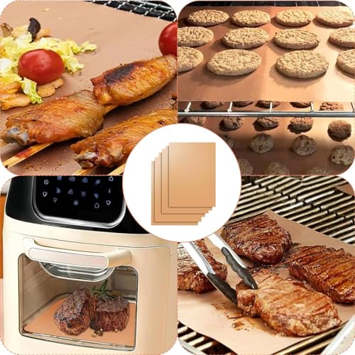 6 Stück bbq Grillmatte für Gasgrill, Grillmatten für Holzkohle und Elektrogrill, 40 x 33cm Grill Matten Gasgrill, Grillfolie, Grill Zubehör (Kupfer 1)