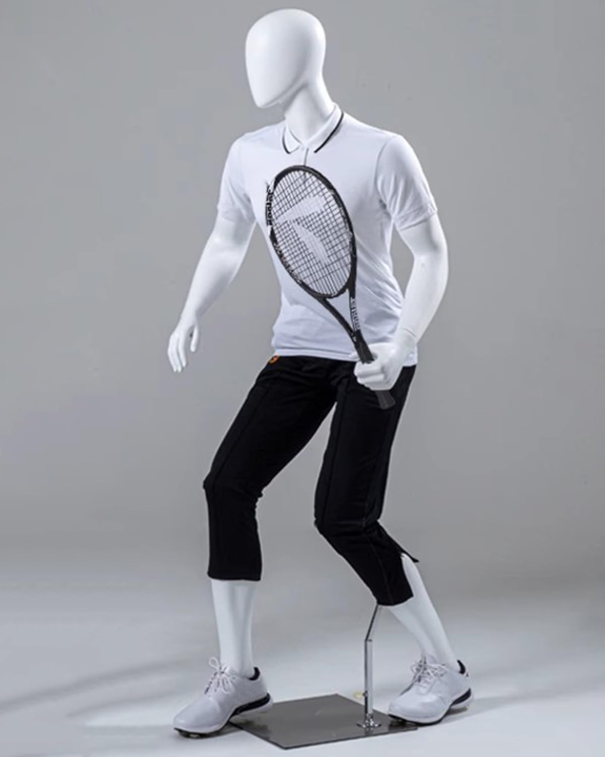 Manekin Manekin do Gry w Tenisa, Cały Biały, Manekin do Gry w Tenisa, Męski/damski, Sportowy, Z Podstawą, Stojak na Manekina do Gry w Tenisa, Do Ekspozycji Odzieży Sportowej(Male)