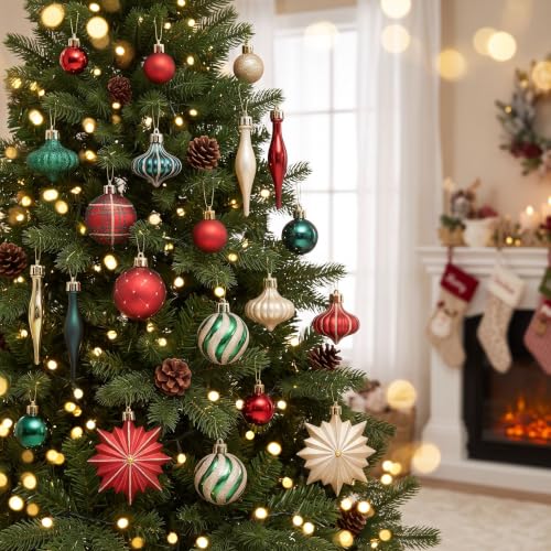 Valery Madelyn Weihnachtskugeln 70 Stück Kunststoff Christbaumkugeln,Christbaumschmuck hängend Glänzend Glitzernd Matt… – Ansicht 6