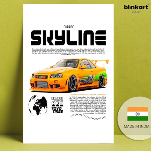 Image of BLINKART Nissan & Toyota Skyline & SupraCar Posters Sticker Gift Items for Boys Room Wall Decor || Comes with Double-Sided Tape|| Decoration Bedroom Living Room Office Studio Decor | 12x18 In (A3) - CAR-267