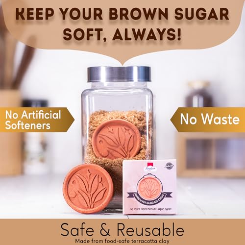 Image of Terracotta Brown Sugar Saver & Softener Disc - Reusable Leaf Design, Keeps Sugar, Cookies, & Baked Goods Soft, Food-Safe & Multi-Use Storage Helper (Set of 1)