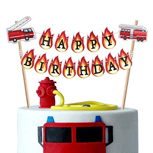 LILIPARTY - Banderines para tarta de cumpleaños, Camión de bomberos , Multicolor