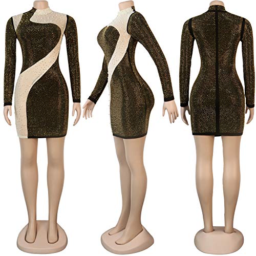 Image of PORRCEY Women's Sexy Elegant Rhinestone Mesh Party Club Night Mini Dress