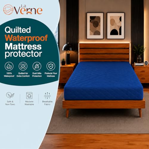 Image of La Verne 100% Waterproof Cotton Quilted Mattress Protector King Size Breathable 78 x 72 Inches | Breathable and Hypoallergenic Ultra Soft Fitted Bed Protector Cover
