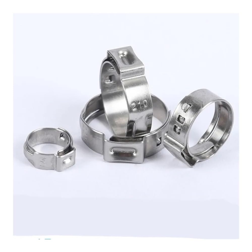 100 Uds. Abrazaderas de manguera de 5,3mm a 30mm abrazaderas de manguera de acero inoxidable 304 continuas de una sola oreja anillos de abrazadera de cincha for sellado(14.3-16.8mm 100pcs)